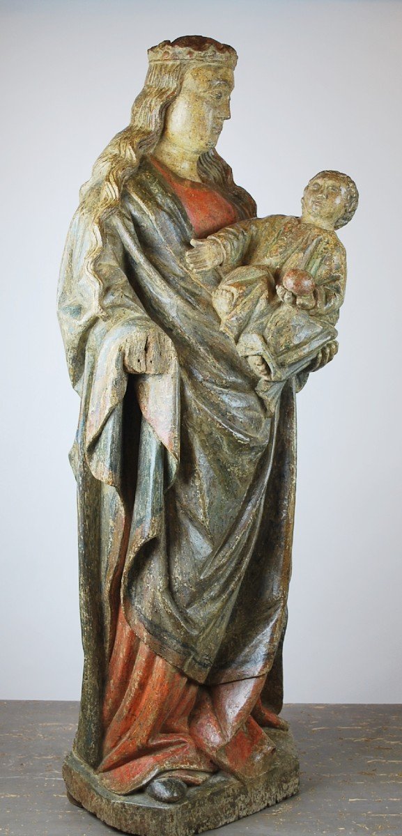 Vierge à l'Enfant En Bois Polychrome 15th-photo-5