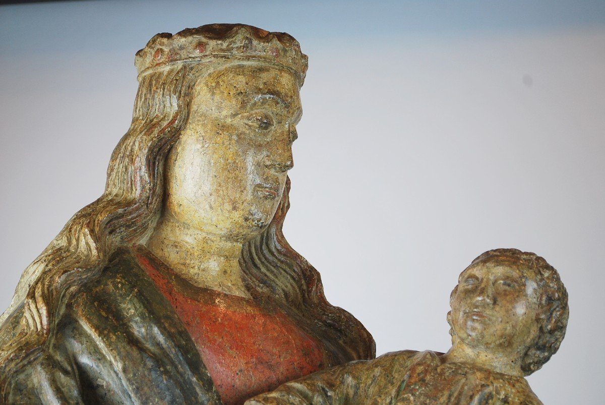 Virgin And Child In Polychrome Wood 15th