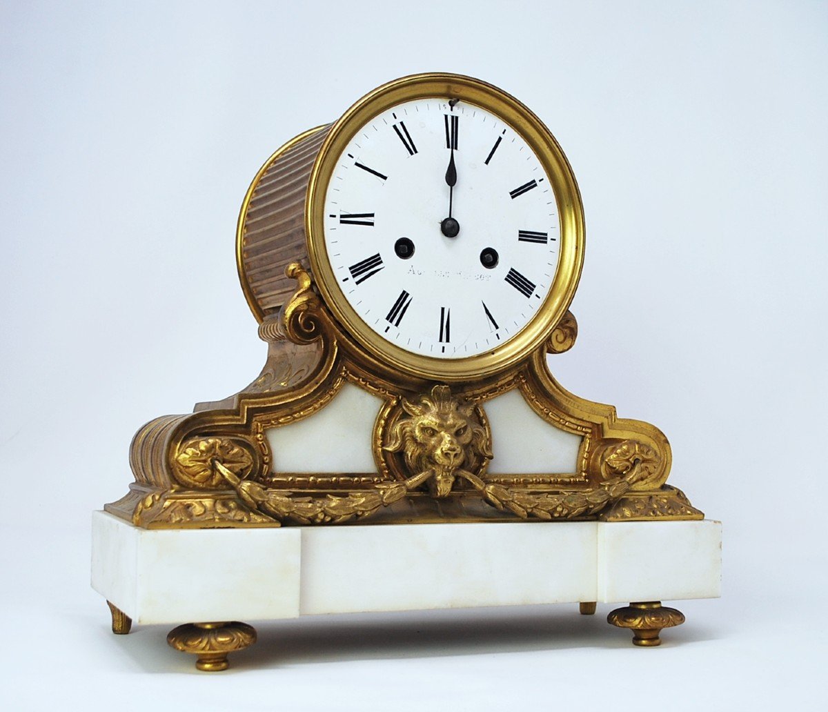 Louis XVI Style Clock In Marble And Gilt Bronze-photo-2