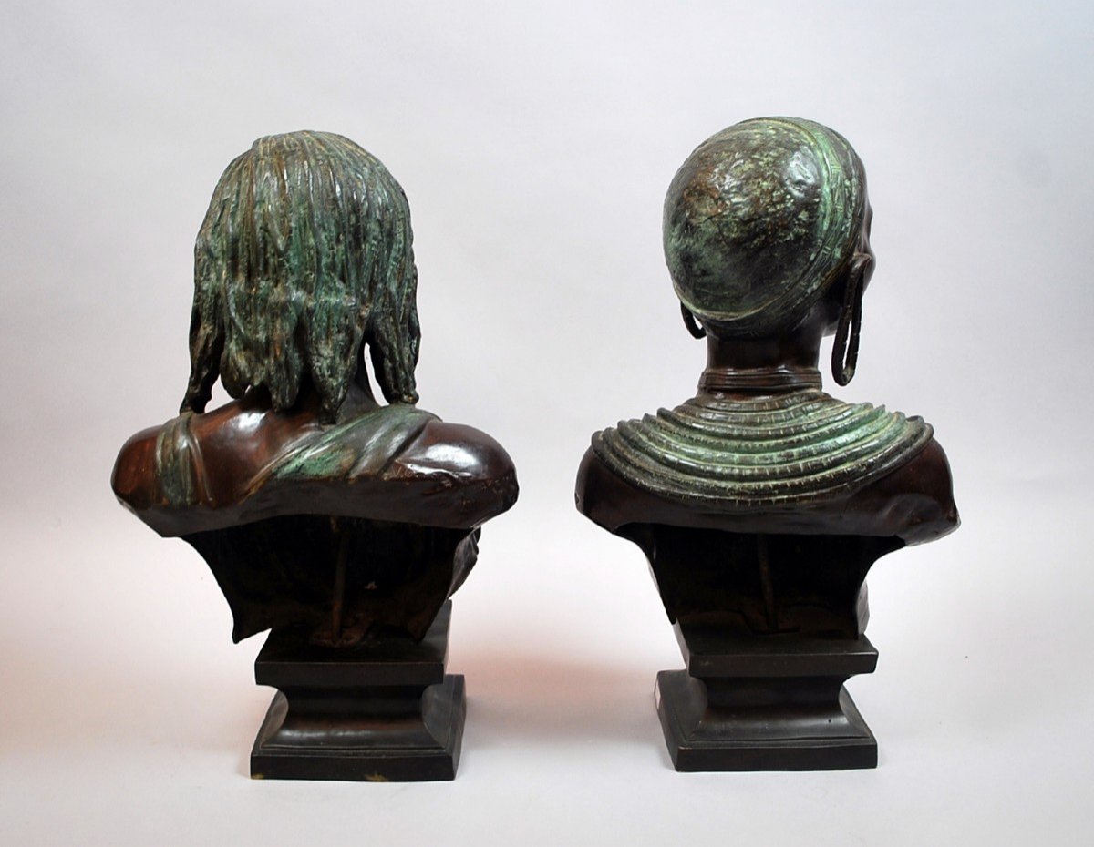 Paire De Bustes  En Bronze, Couple Maasaï-photo-3