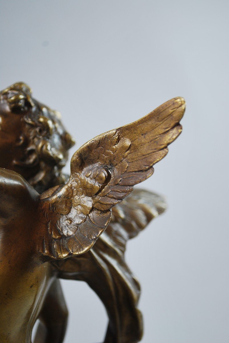 Cupid In Bronze On Marble Base-photo-6