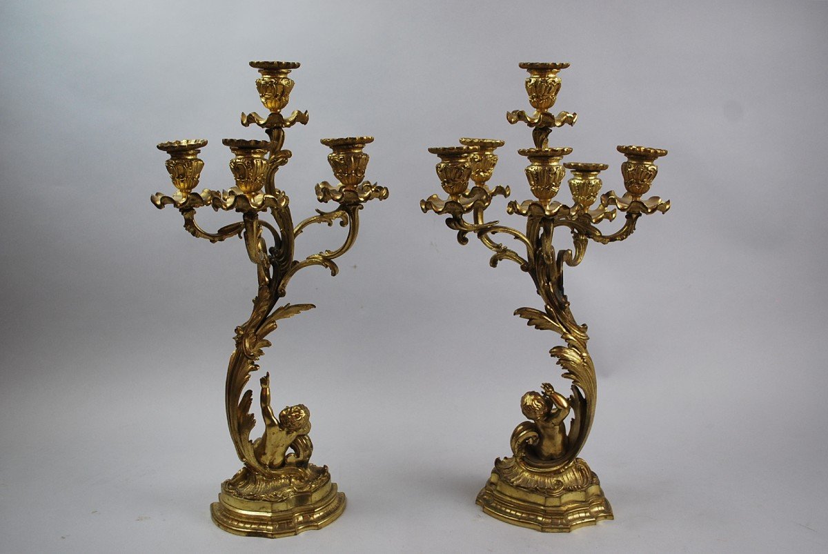 Pair Of Candelabra With Puttis Louis XV Style-photo-4