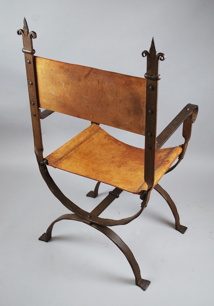 Louis XIV Style Armchair In Wrought Iron, Around 1940-photo-8