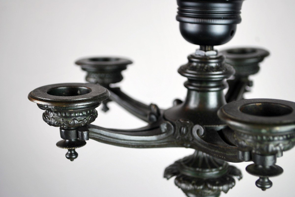 Charles X Candlestick In Bronze With Green Patina-photo-3