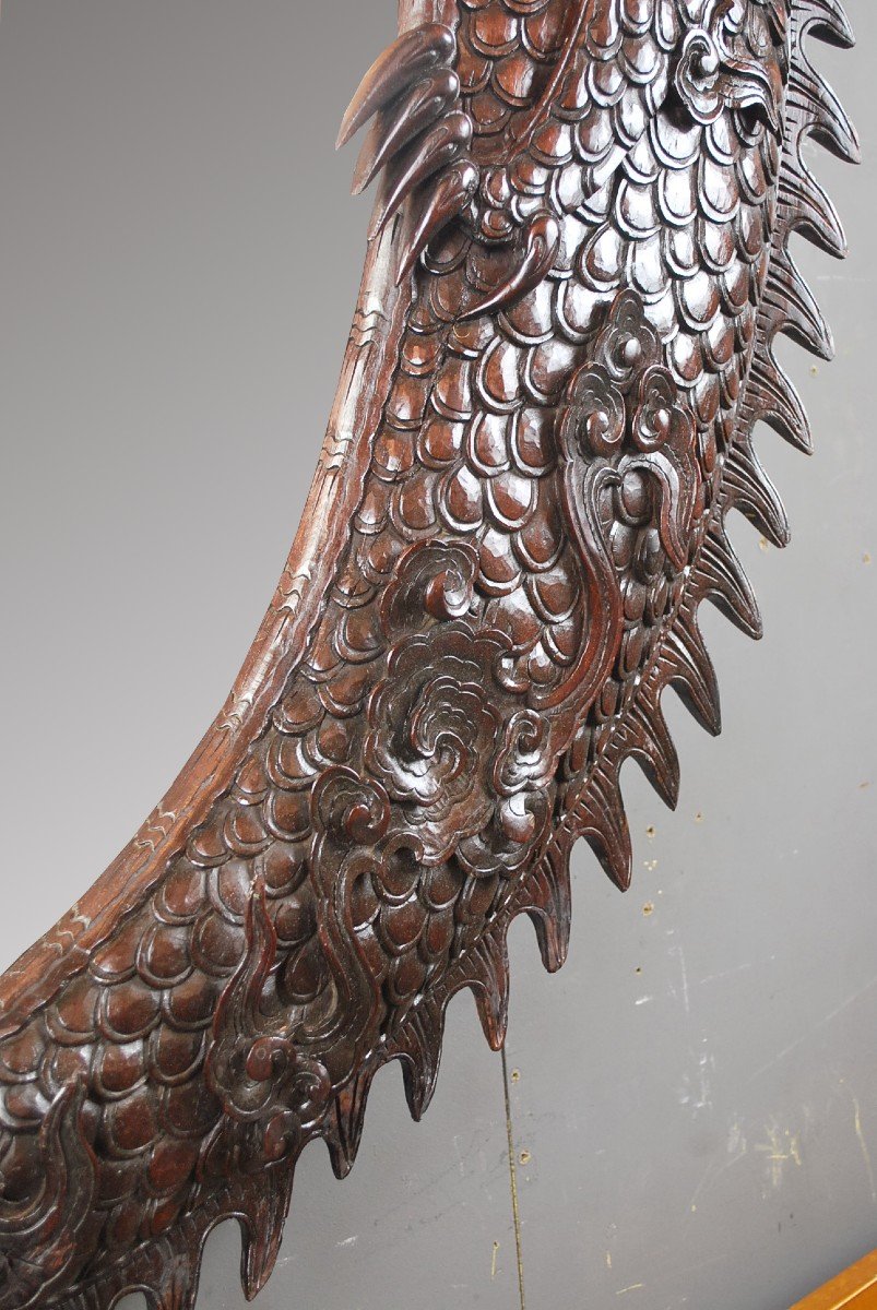 Large Iron Wood Dragon Mirror, 19th-photo-1