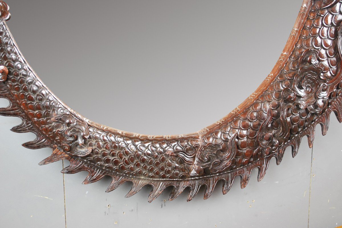 Large Iron Wood Dragon Mirror, 19th-photo-3