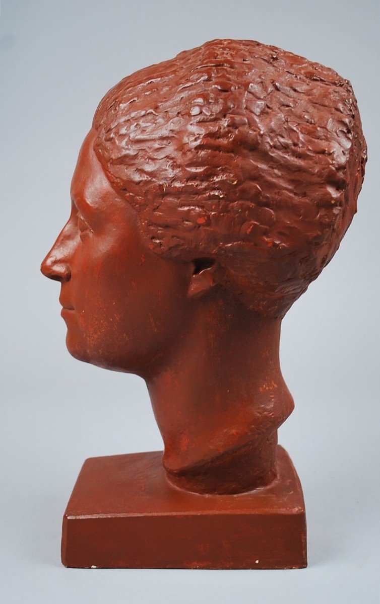 Plaster Bust By Claudius Linossier, 1927-photo-3