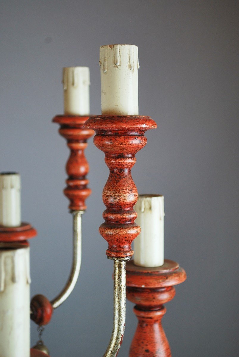 Italian Chandelier In Patinated Wood, 1950s-photo-2