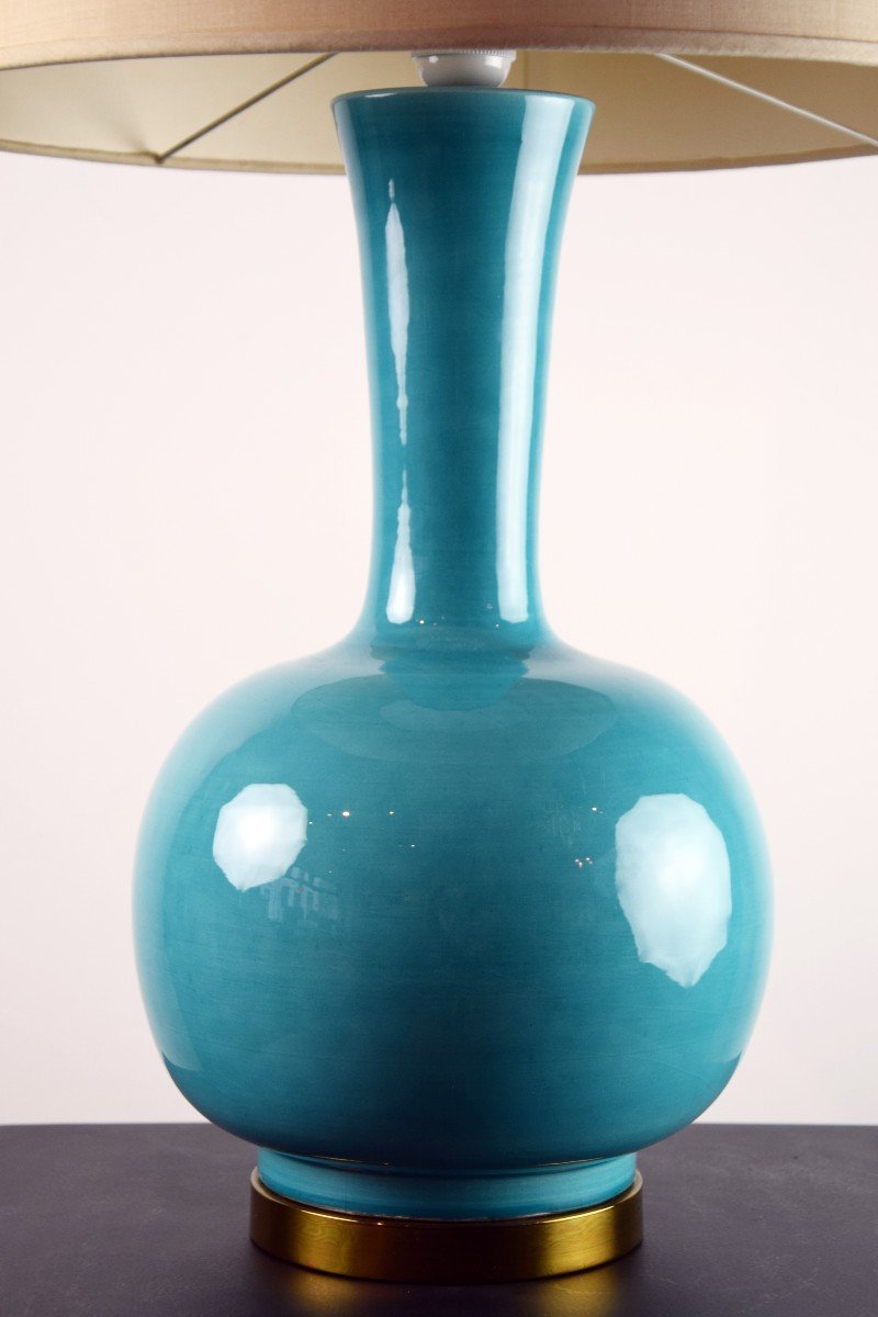 Lampe En Faïence Vernissée Turquoise-photo-4