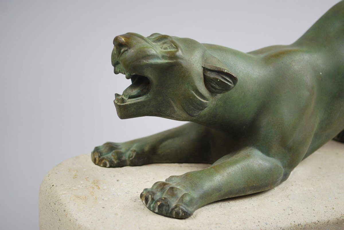 J. De Roncourt, Panther In Regulates With Green Patina-photo-2