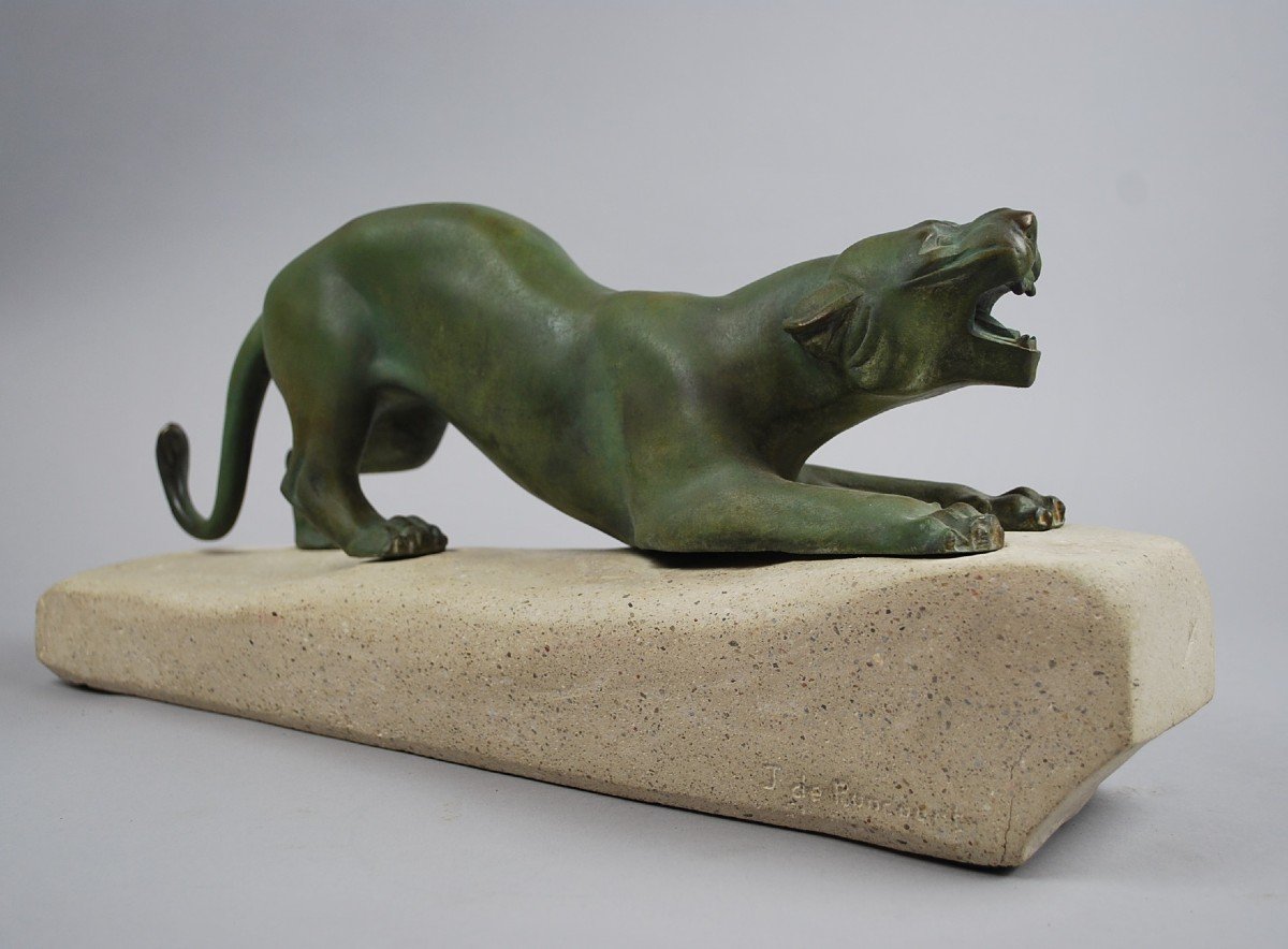 J. De Roncourt, Panther In Regulates With Green Patina-photo-4