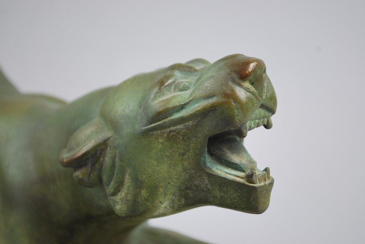 J. De Roncourt, Panther In Regulates With Green Patina-photo-4