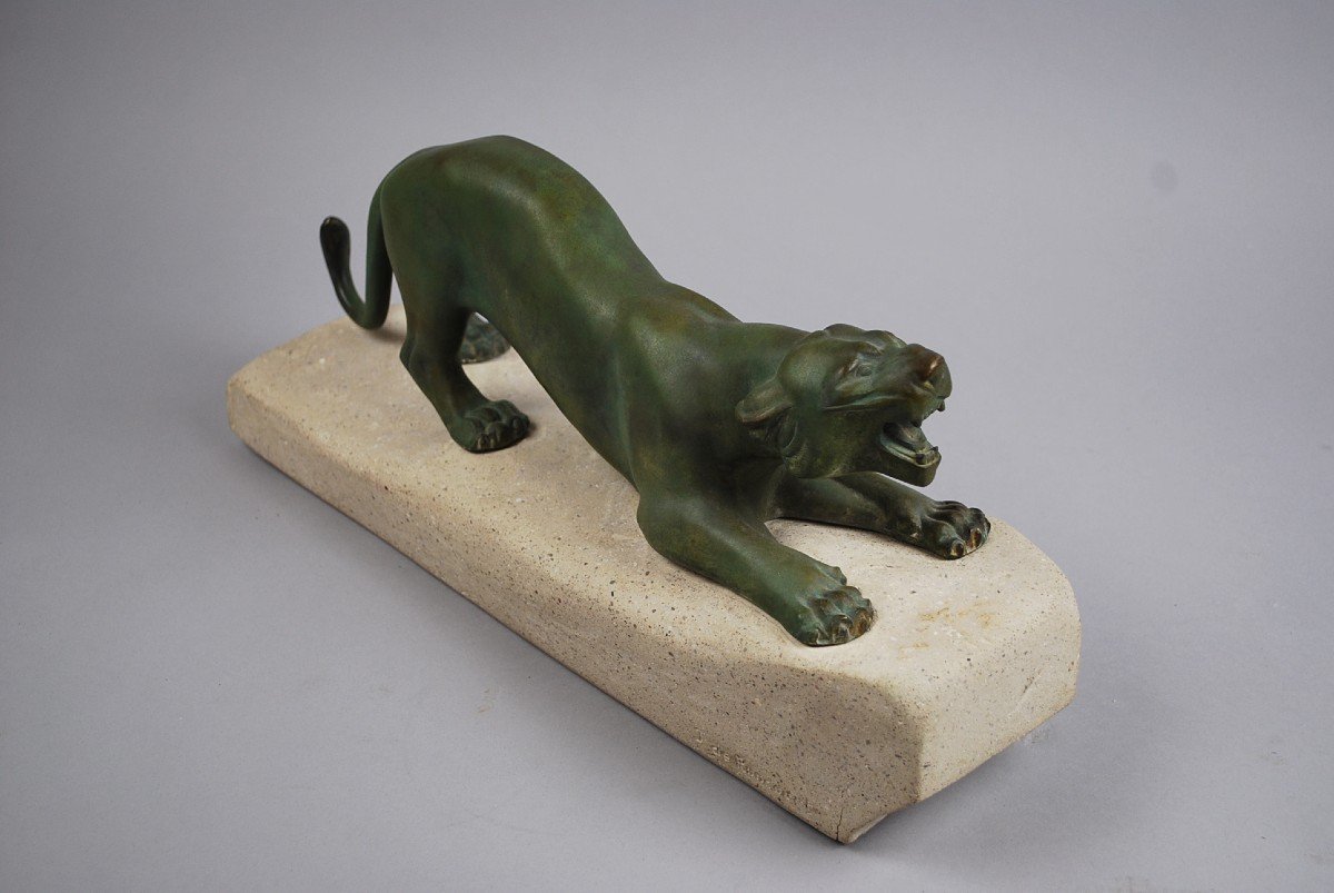 J. De Roncourt, Panther In Regulates With Green Patina-photo-5