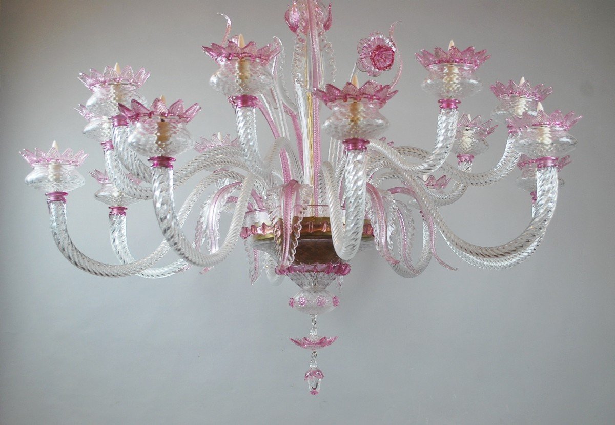 Pink Murano Chandelier, Pair Available-photo-3