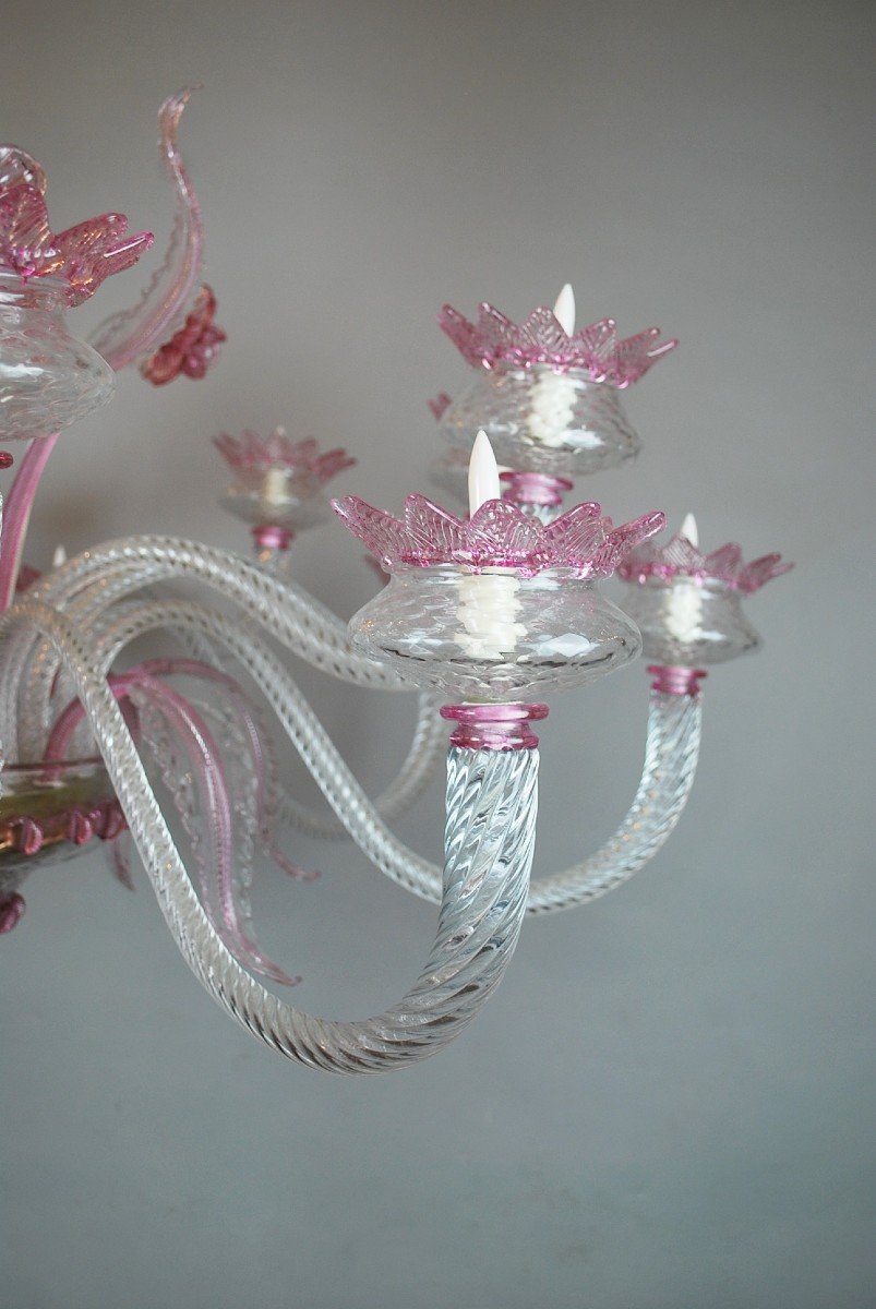 Pink Murano Chandelier, Pair Available-photo-4