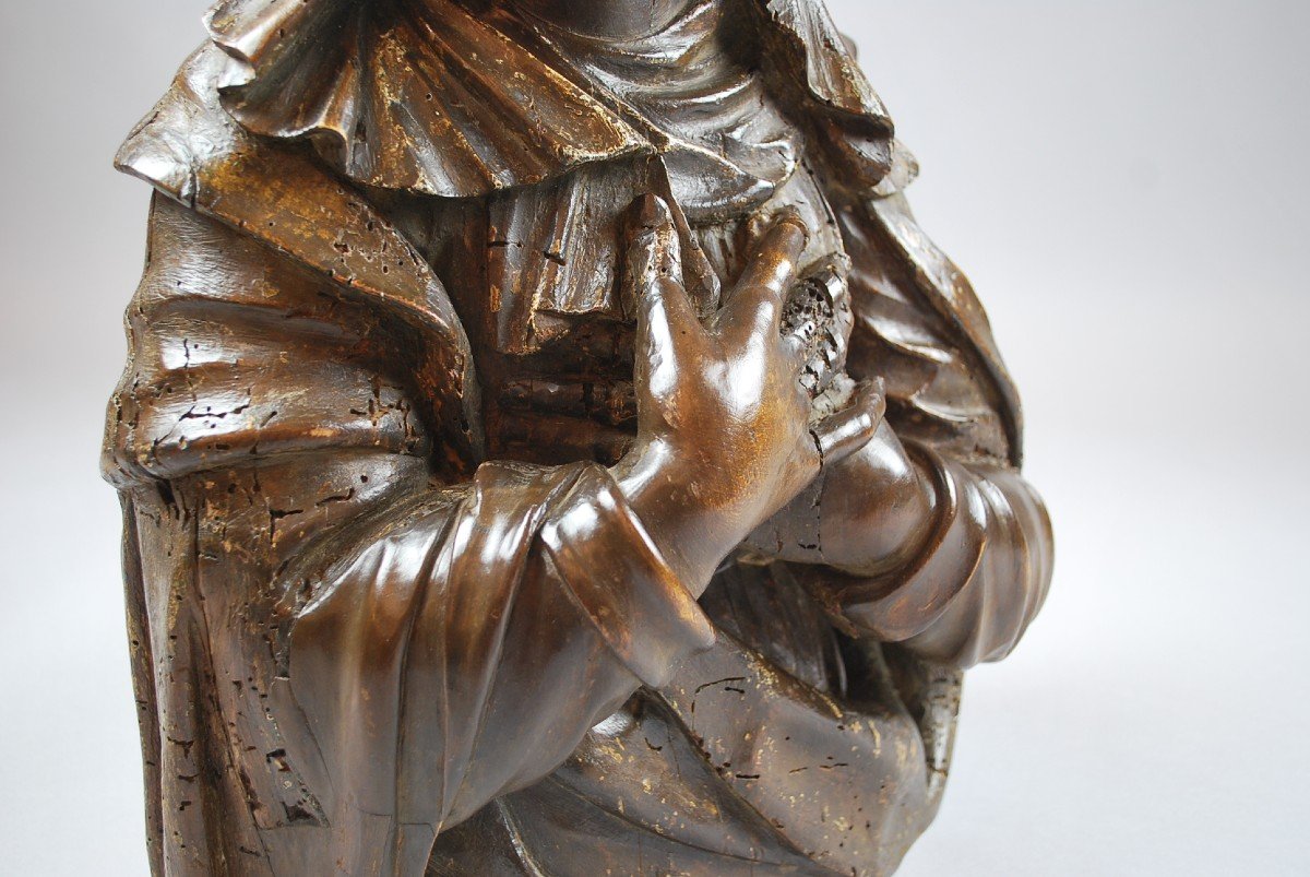 Bust Of Mary In Carved Walnut, Italy 17th-photo-3
