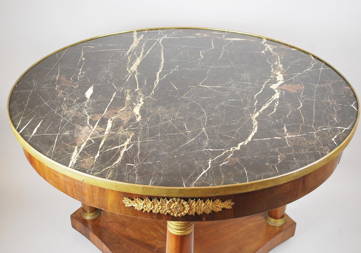 Empire Mahogany Pedestal Table With Marble Shelf 19th-photo-4