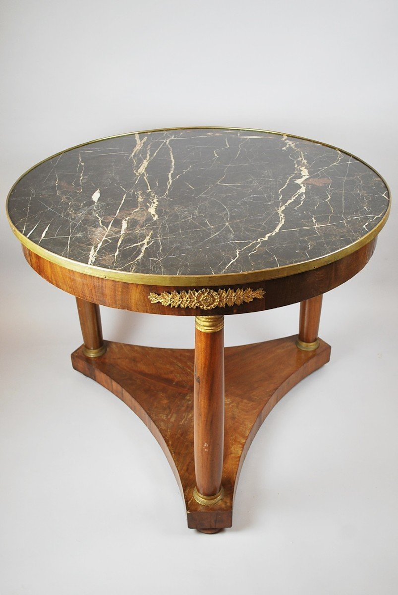 Empire Mahogany Pedestal Table With Marble Shelf 19th-photo-5