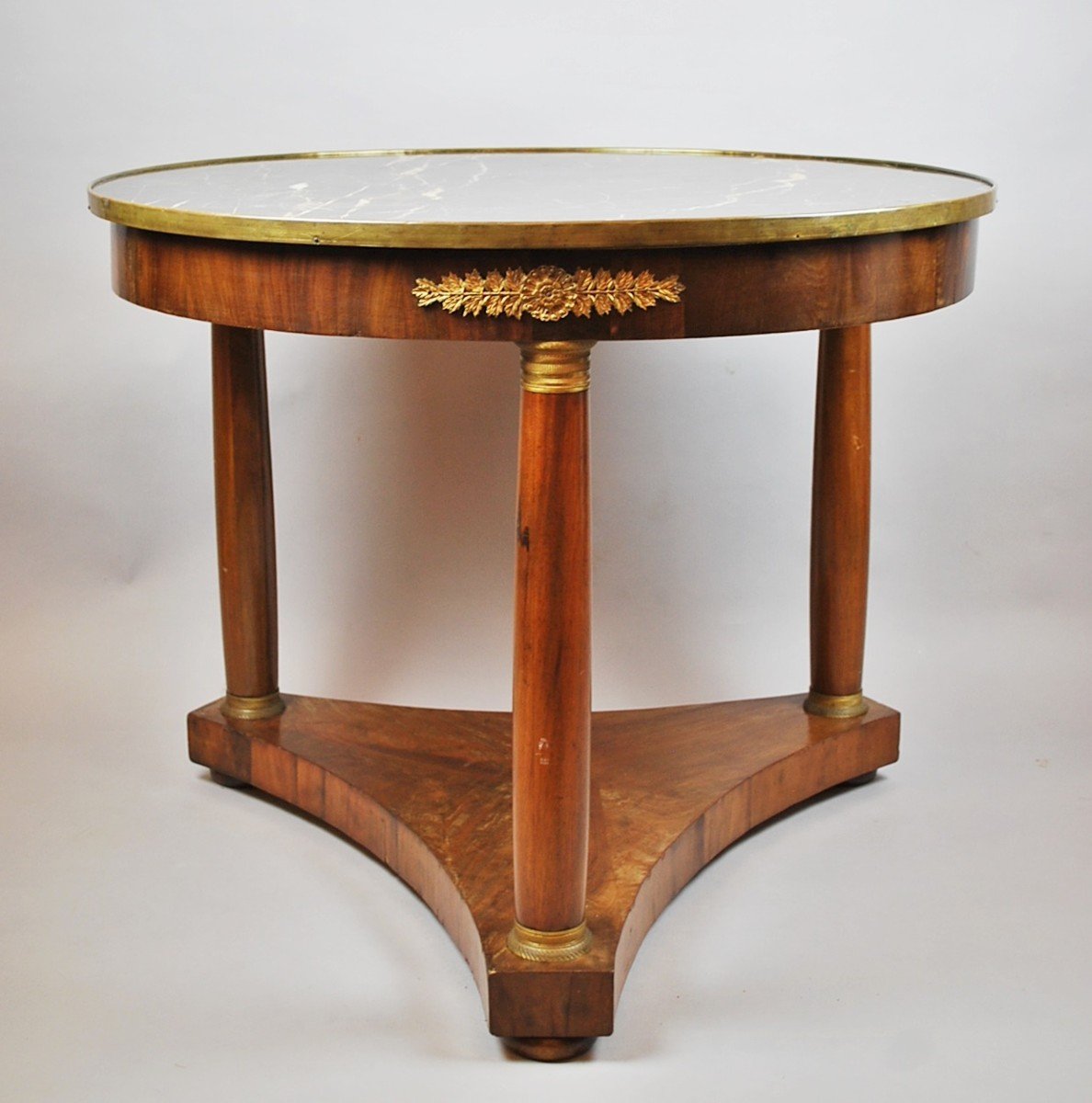 Empire Mahogany Pedestal Table With Marble Shelf 19th