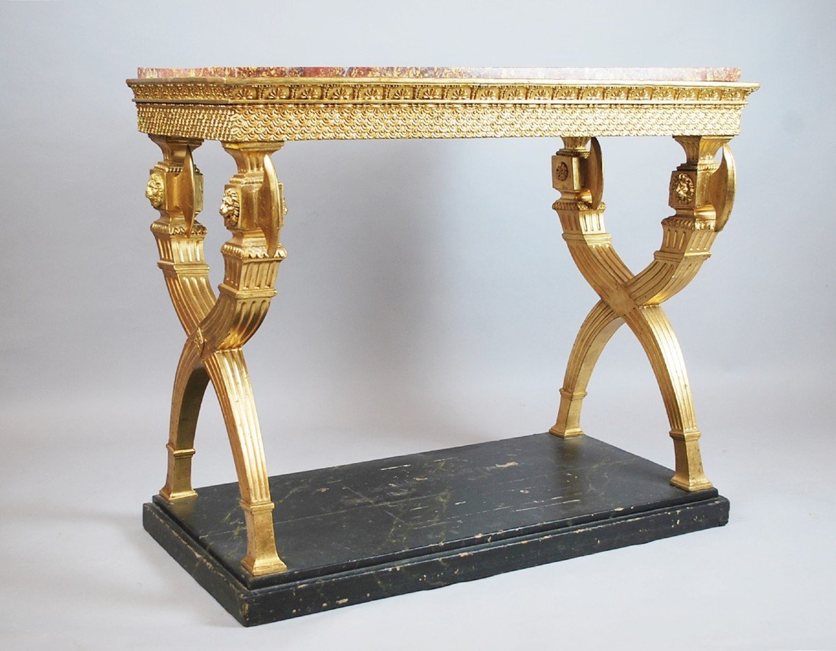 Console In Golden Wood, Marble, 19th.c Sweden. ( Circa 1800 )