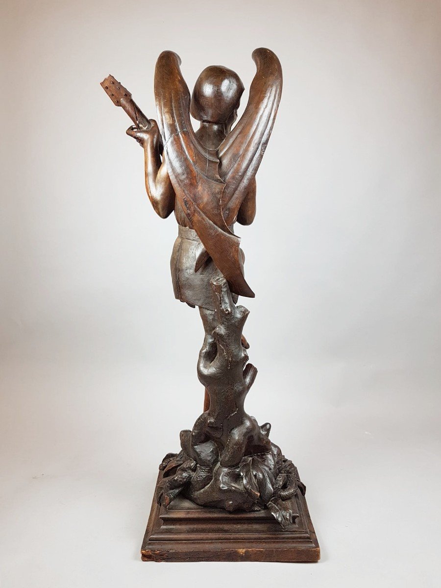 Satire Aillé à La Guitare En Noyer, Italie 19th-photo-4