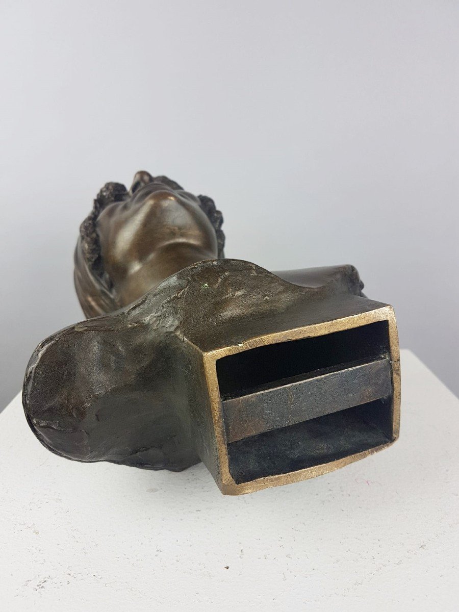 Matton A. Buste d'Africaine, Bronze à Patine Brune-photo-3
