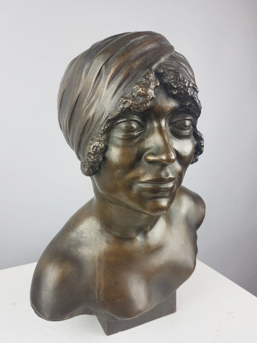 Matton A. Buste d'Africaine, Bronze à Patine Brune-photo-4