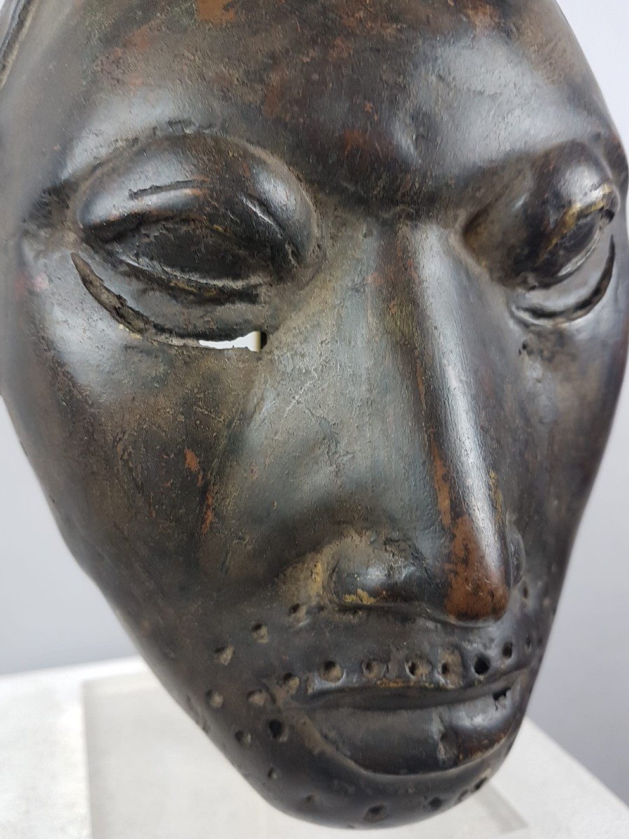 Masque En Bronze, Travail Africain 19th-photo-2