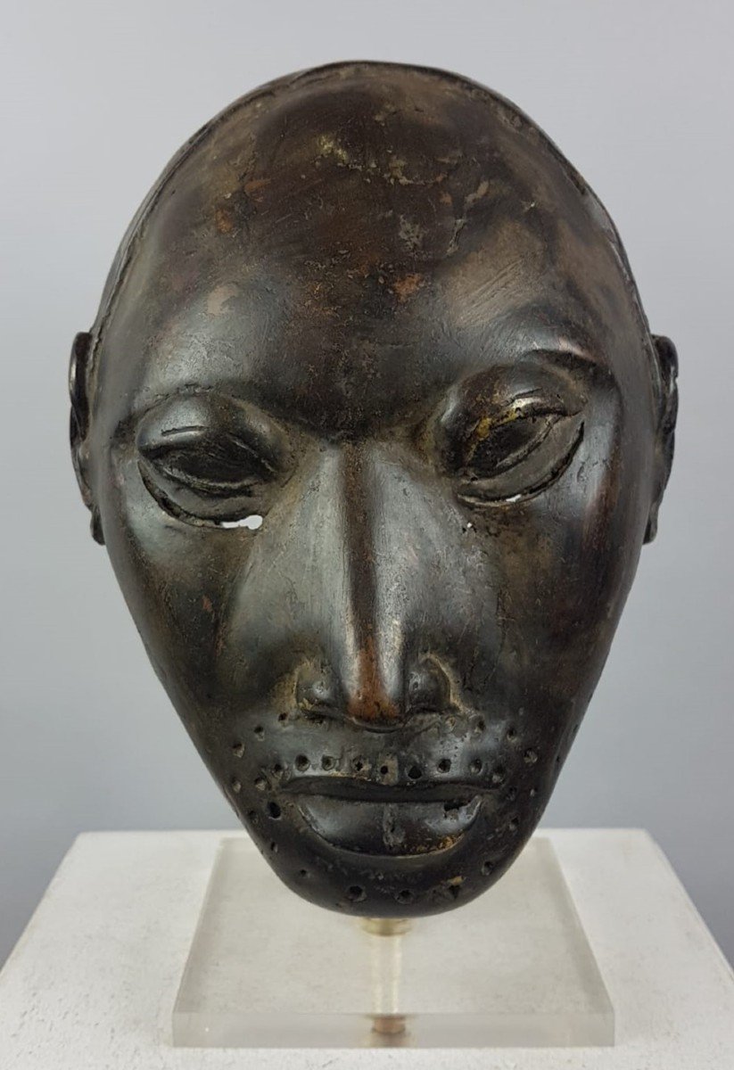 Masque En Bronze, Travail Africain 19th-photo-3