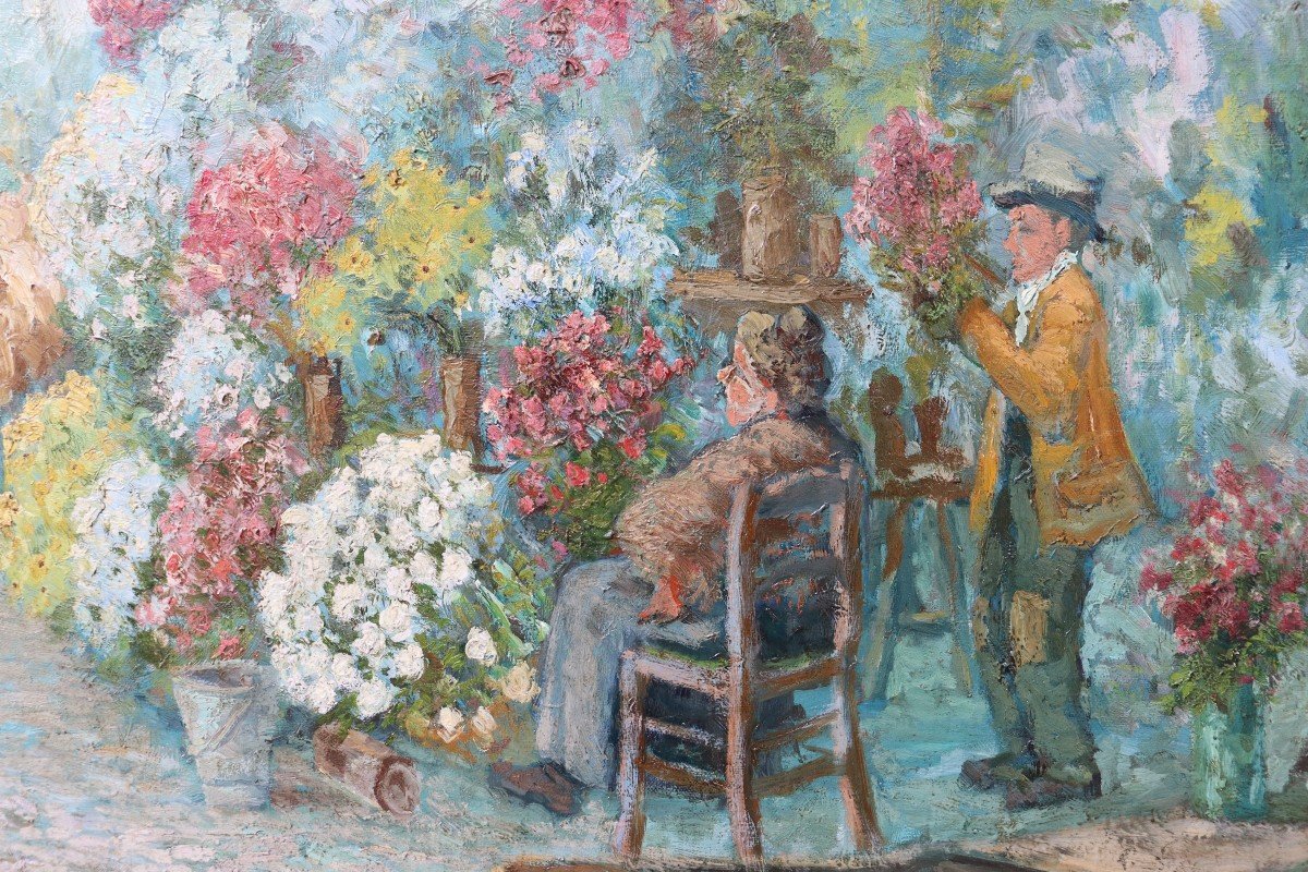 The Flower Market, Oil On Canvas-photo-3