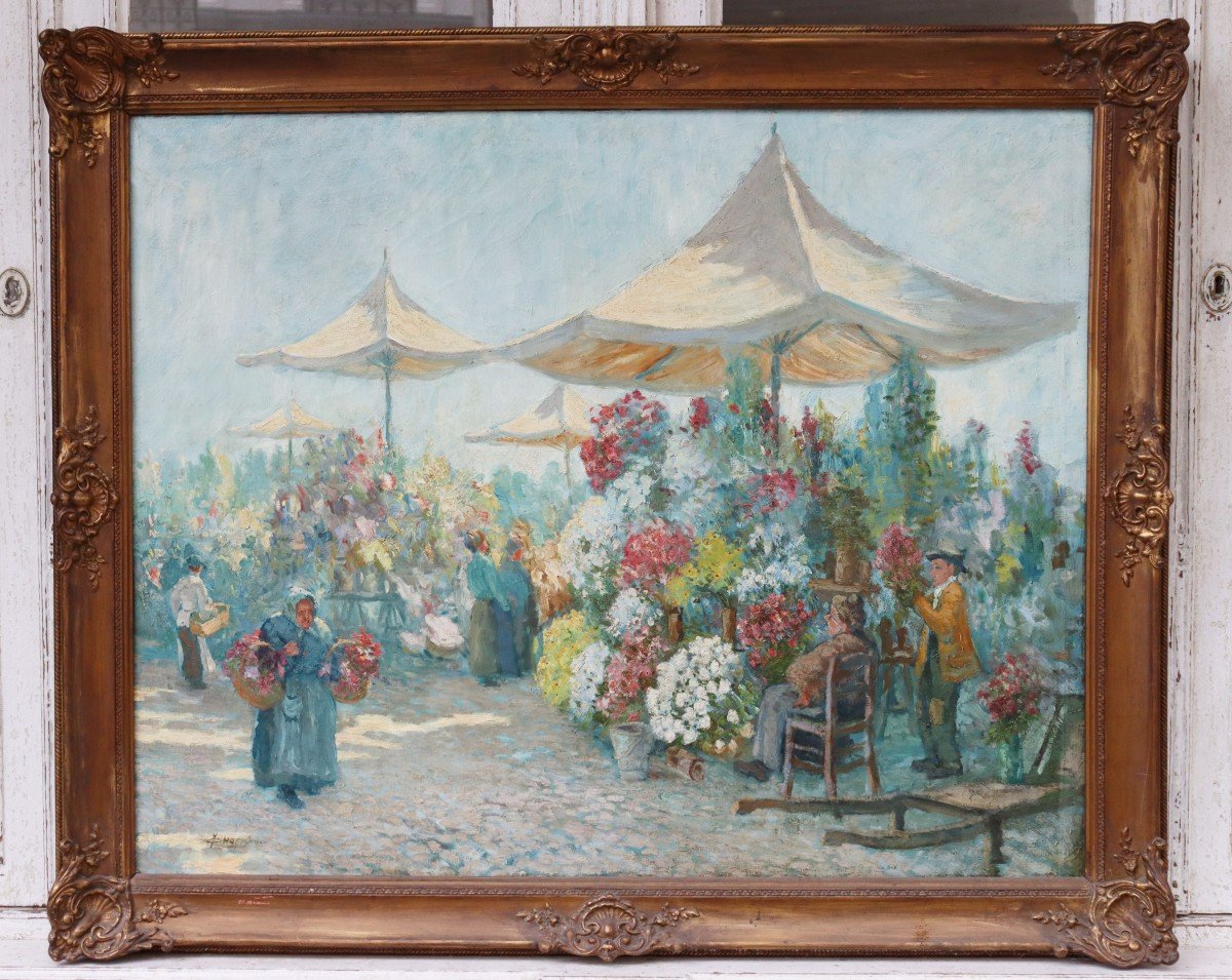 The Flower Market, Oil On Canvas