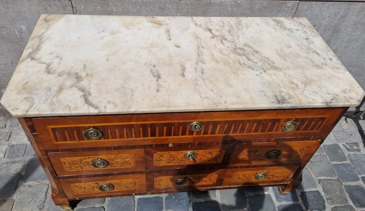 Louis XVI Commode In Inlaid Wood, 18th-photo-4