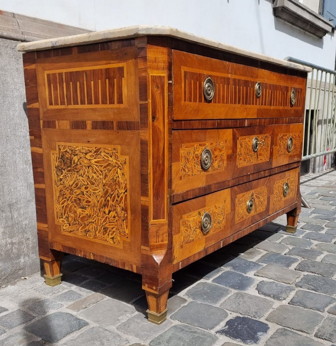 Louis XVI Commode In Inlaid Wood, 18th-photo-6