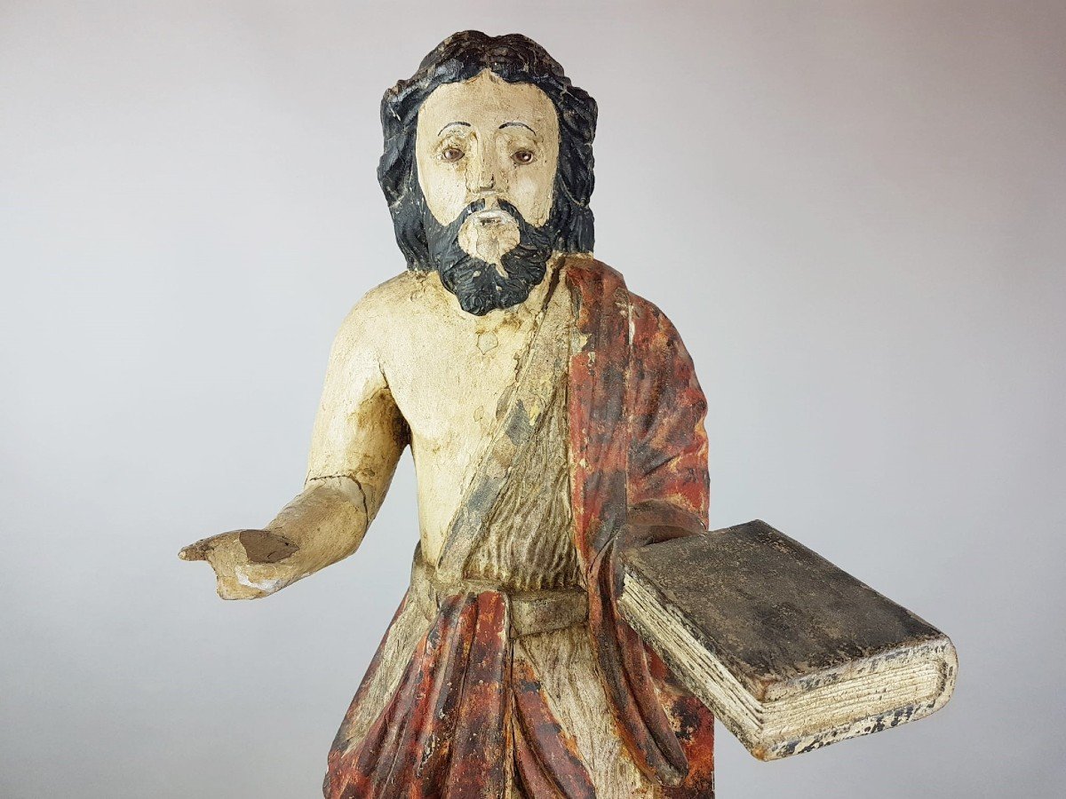 Saint Au Livre, Bois Polychromé, 19th-photo-3