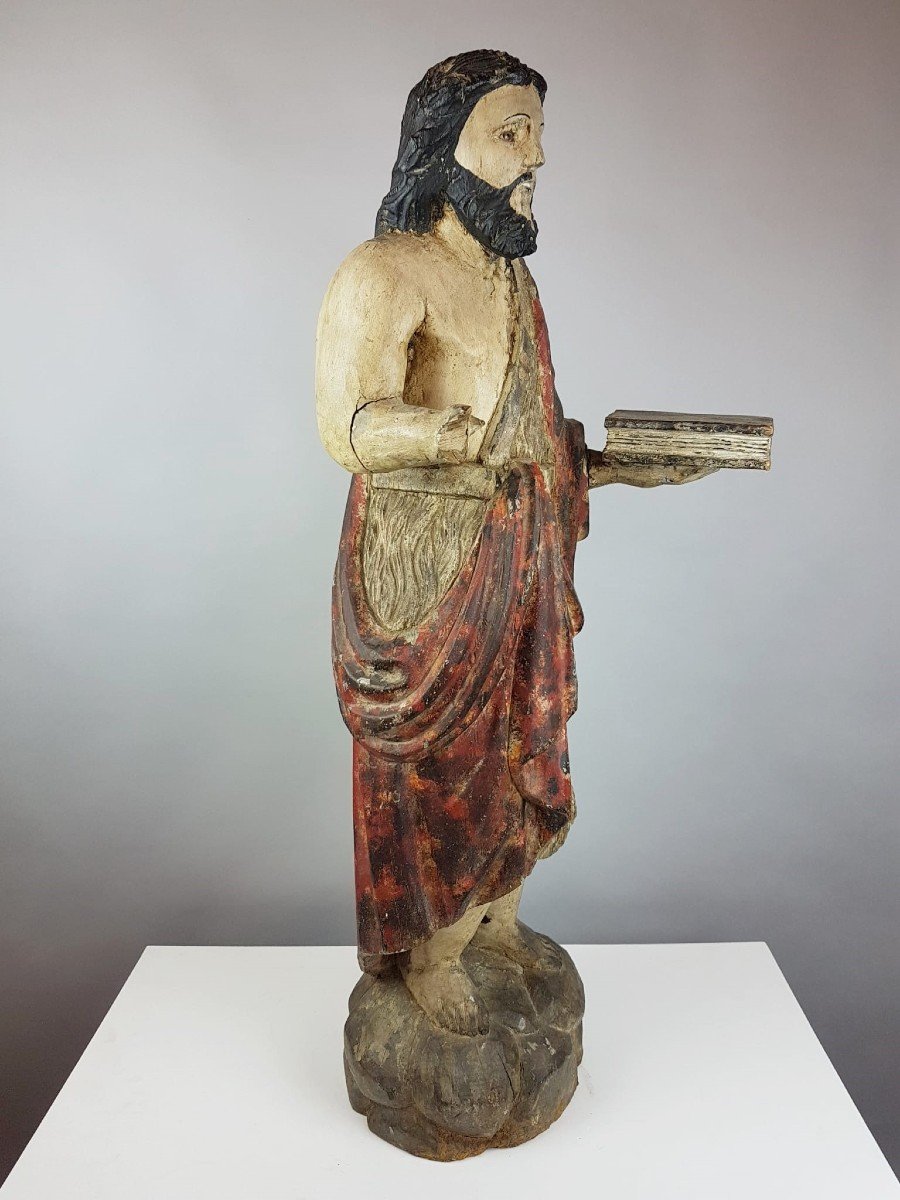 Saint Au Livre, Bois Polychromé, 19th-photo-3