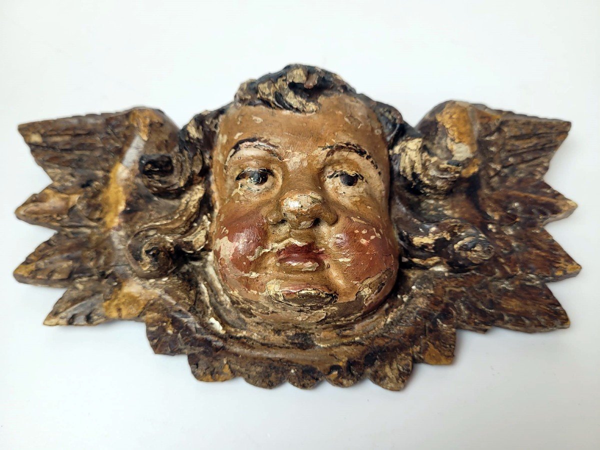 Angel In Carved And Polychromed Wood, Italy 18th-photo-1