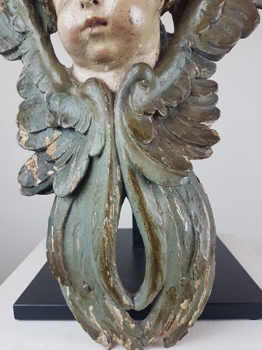 Angelot En Bois Sculpté Et Polychromé, Italie 19th-photo-3