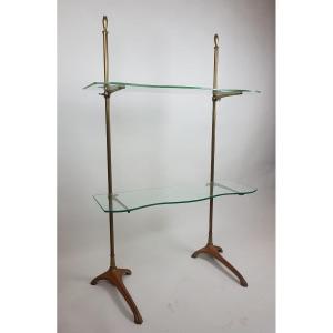 Brass Store Shelf And Glass Shelves, Circa 1940