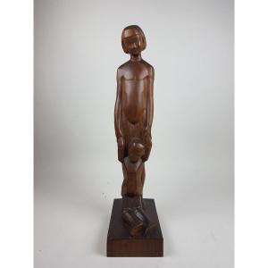 Van Den Meersch Gustave, Bois Sculpté "maternité" Daté 1929, exposé en 1934 salon quadriennal de Belgique à Liège