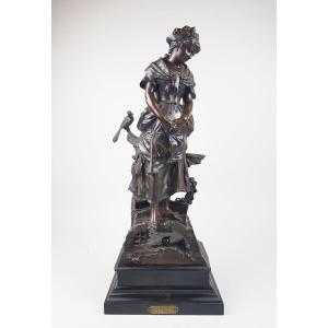 Auguste De Wever, Bronze With Brown Patina "the Thieving Magpie"