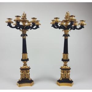 Pair Of Bronze Candlesticks, Early 19th