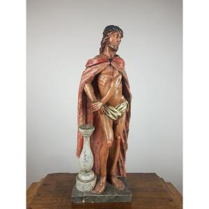 Christ At The Column, Carved And Polychromed Wood, Italy 18th