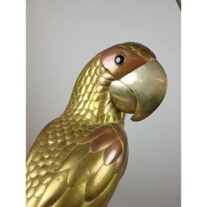 Bustamante Sergio, Large Parrot In Copper And Brass, Circa 1970