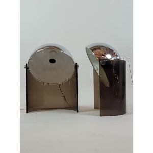 Pair Of Lamp In Chromed Metal And Plexi