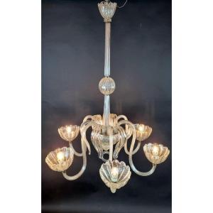 Large Murano Glass Chandelier - 6 Arms Of Light