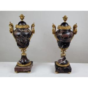 Pair Of Marble And Bronze Cassolettes