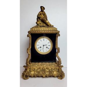 Horloge Napoléon III En Bronze Et Bois Sculpté