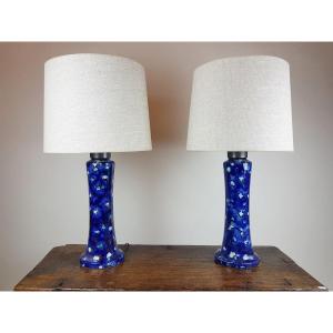 Pair Of Glazed Earthenware Lamps, Circa 1970