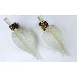 Pair Of Murano Glass Wall Lamps - Barovier