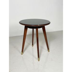 Pedestal Table In Walnut And Black Glass